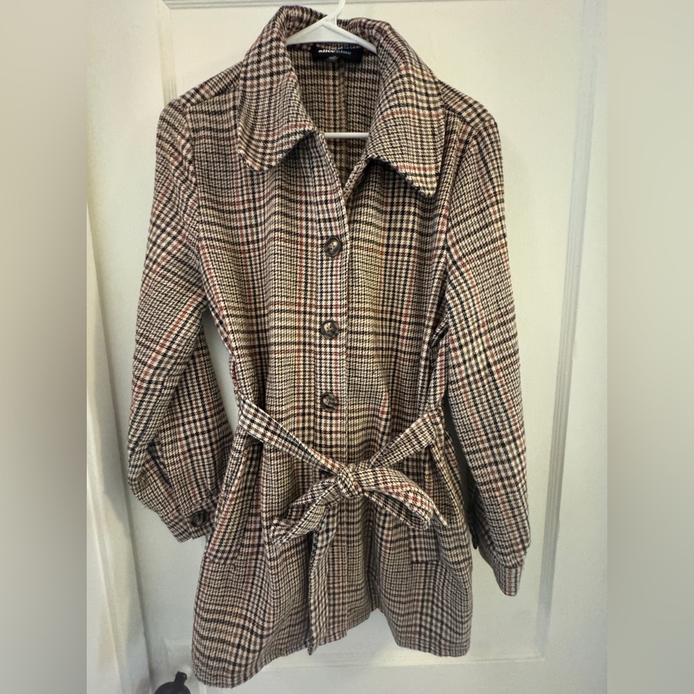 Plaid Button-Up Coat with Belt